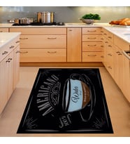 Americano Kitchen Dijital Baskılı Kaymaz Taban Yıkanabilir Leke Tutmaz Kitchen Mutfak Halısı (Siyah)
