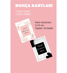 Gelin Damat Bohçası Kartları, Gelin Çeyiz Bohça Kartı 9 Gelin 9 Damat 18 Adet 7x10