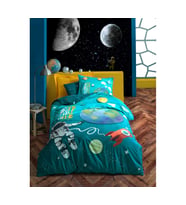 Cotton Box Junior Tek Kişilik Lastikli Çarşaflı Nevresim Takımı Little Astronaut Turkuaz