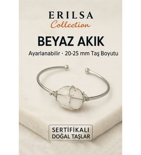 Sertifikalı Doğal Beyaz Akik Taşı Gümüş Kaplama Ayarlanabilir Bileklik – Saflık ve Denge (Çok Renkli)