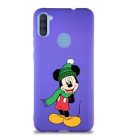 Samsung Galaxy M11 Soft Premier Kapak Mickey Mouse-G Tasarımlı Silikon Kılıf - Mor (Şeffaf)