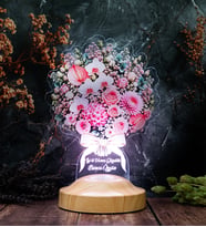 Premium Pudra Zarafet Buketi Led Lamba, Kadına Solmayan Çiçek Hediyesi, Işıklı Pudra Pembe Çiçek Buketi Lambası