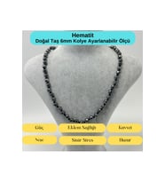 SERTİFİKALI Hematit Doğal Taş 6mm Makrome Kolye 45cm- 55cm Ayarlanabilir Ölçü