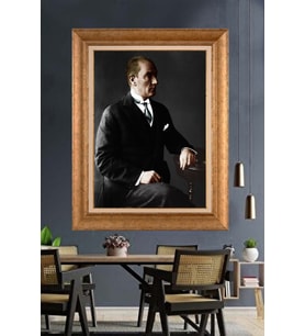 Altın Varaklı Çerçeveli Paspartulu Atatürk Tablo nl156 (Gold)