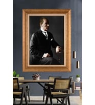 Altın Varaklı Çerçeveli Paspartulu Atatürk Tablo nl156 (Gold)