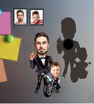 Kişiye Özel Babalar Günü Baba Erkek Çocuk Karikatürlü Ahşap Magnet Model-4