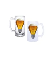 Ghostbastır Design Ampul Kulplu Bira Bardağı Buzlu veya Şeffaf Seçenekli 012