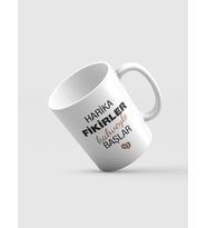 Harika Fikirler Kahveyle Başlar Baskılı Kupa (Beyaz)