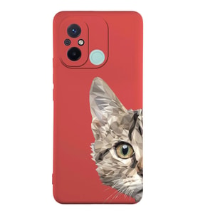 Xiaomi Redmi 12c Uyumlu Lansman Kılıf Catface Tasarımlı İçi Kadife Kapak-Kırmızı (Şeffaf)