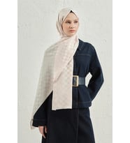 Elegance J.İpek Pamuk Dama Şal - 75 x 195 (Krem)