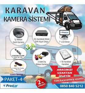 Uzaktan Takipli Karavan Kamera Sistemi Seti Kayıtlı Harddiskli 1 Tb Dahil 4 Kameralı Ekranlı