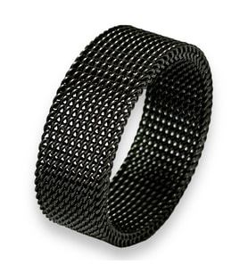 Unisex 8mm Füme Renk Esnek Örgü Hasır Çelik Yüzük sba