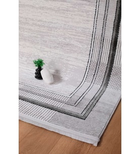 Voyage %100 Akrilik Yumuşak Dokulu Halı Kilim Salon Mutfak Koridor Yolluk Dokuma Makine Halısı (Gri - Siyah)