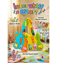 İnteraktif Eğitici Bebek Gitarı - Hayvan Sesli, Işıklı ve 4 Modlu Müzikli Oyuncak