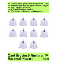 Özel Üretim Yüksek Kaliteli Selülit Çatlak Giderici Vakumlu 6 Numara Hacamat Kupası 50 Adet