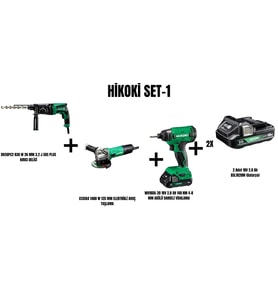 Hikoki Set-1 (830W 26 MM 3.2 J SDS PLUS KIRICI DELİCİ+1400W 125 MMAVUÇ TAŞLAMA+140 NM AKÜLÜ DARBELİ)
