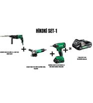 Hikoki Set-1 (830W 26 MM 3.2 J SDS PLUS KIRICI DELİCİ+1400W 125 MMAVUÇ TAŞLAMA+140 NM AKÜLÜ DARBELİ)