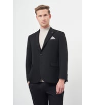 Siyah Baskılı Gabardin Mono Yaka Çift Yırtmaç 2 Düğme 4 Drop Comfort Fit Classic Ceket 1002245157