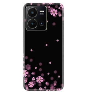 Vivo Y35 Kılıf Resimli Desenli Baskılı Silikon Black flowers 1391