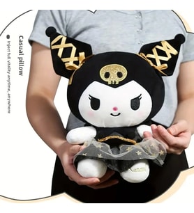 Kuromi Hello Kitty Özel Seri Sanrio 25 Cm Peluş Oyuncak Sanrio Kuromi Plush Hediyelik Oyuncak (Siyah-Altın)