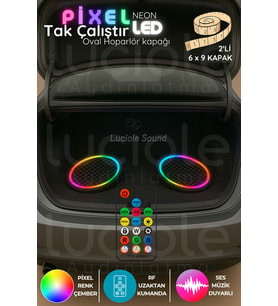 Şerit LED 2’li 6x9" Oval Pixel LED Hoparlör Kapağı  Müzik Senkron Işık Efektli RGB Animasyon Seti  Modifiye