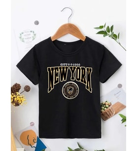 Çocuk Unisex Baskılı T-Shirt - Siyah