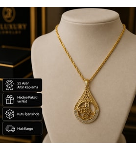 22 Ayar Altın Kaplama Zirkon Taşlı Osmanlı Tuğra Hediye Kadın Kolye