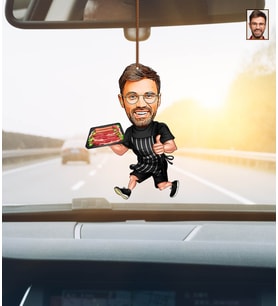 Kişiye Özel Karikatürlü Mangalcı Ahşap Araba Dikiz Ayna Süsü