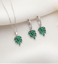925 Ayar Gümüş Yaprak Model Kolye Küpe Takı Seti (Gümüş)