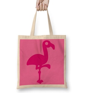 Pembe Yavru Flamingo Bez Çanta Uzun Saplı