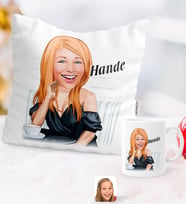 BK Gift Kişiye Özel Karikatürlü Moda İkonu Yastık Kupa Seti 3 (Model 1)