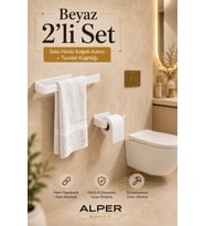 Beyaz Lamalı 2'li Banyo Seti, Lamalı Solo Havlu Kağıdı Askısı, Lamalı Tuvalet Kağıdı Askısı, Hem Yapışkanlı Hem Montajlı Ürün