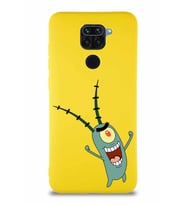 Xiaomi Redmi Note 9 Soft Premier Kapak Plankton Tasarımlı Silikon Kılıf - Sarı (Şeffaf)