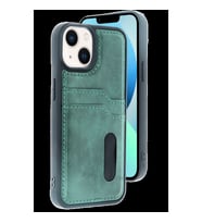 Apple İphone 15 Sara Kartvizitli Deri Kılıf - Yeşil