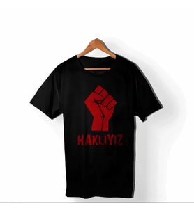 1 Mayıs Emek Ve Dayanışma Günü HAKLIYIZ Baskılı Bisiklet Yaka T-shirt - Siyah