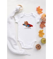 Organik %100 Pamuk Uzun Kollu Beyaz Super Hero Bebek Body Bebek Badi Çıtçıtlı Zıbın