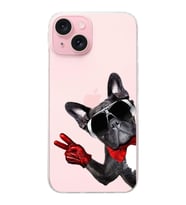 PrintiFy Apple  iPhone 15 ile Uyumlu 1mm Slim Fit Köpek 2 050e Baskılı Şeffaf  Kılıf