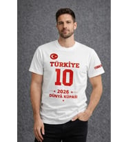 Erkek TÜRKİYE Baskılı Tişört 2026 Dünya Kupası Taraftar Forma T-Shirt - Beyaz