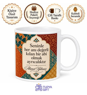 Abi İçin Karışık Desenli Baskılı Kupa Bardak Doğum Günü Hediyesi