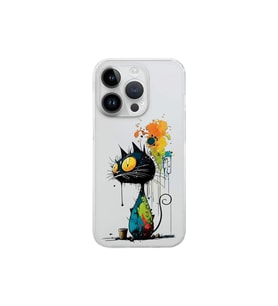 iPhone 14 Pro ile Uyumlu Splash Kedi Tasarımlı Şeffaf Silikon Kılıf