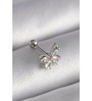 316L Çelik Gümüş Renk Zirkon Taşlı Kelebek Tragus Piercing - TJ-PR1233