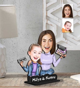 Kişiye Özel 2 Boyutlu Anne Kız Ahşap Biblo-2