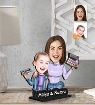Kişiye Özel 2 Boyutlu Anne Kız Ahşap Biblo-2