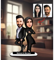 Kisiye Özel Karikatür Tesettürlü Çift, Sevgili Biblo