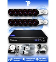 PICAM 12 Kameralı Uzay 12 Dış Kamera Set 320 GB HDD Full HD Gece Görüşlü Güvenlik Kamerası Sistemi