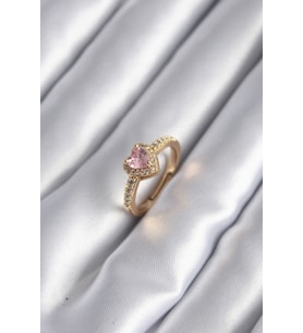 Pirinç Gold Renk Pembe Zirkon Taş Kalp Charm Model Kadın Yüzük - TJ-BYK2957