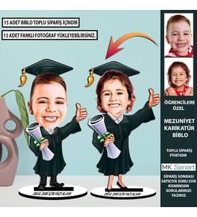 Özel Tasarım Mezuniyet Karikatür Biblo: Sevdiklerinizi Şaşırtın, Mezuniyet Hediyesi, 15 Adetli Toplu Sipariş