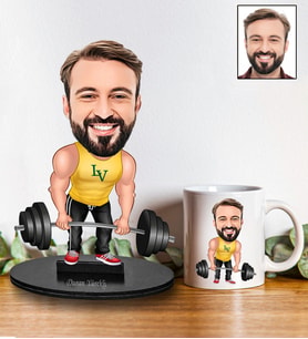 Kişiye Özel Fitness Tasarımlı Karikatür Biblo Ve Kupa Hediye Seti 57