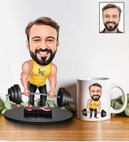 Kişiye Özel Fitness Tasarımlı Karikatür Biblo Ve Kupa Hediye Seti 57