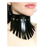Püsküllü Şık Deri Choker Tasma (Siyah)